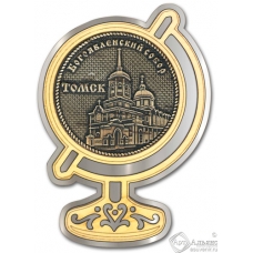 Магнит из бересты Томск-Богоявленский собор глобус серебро